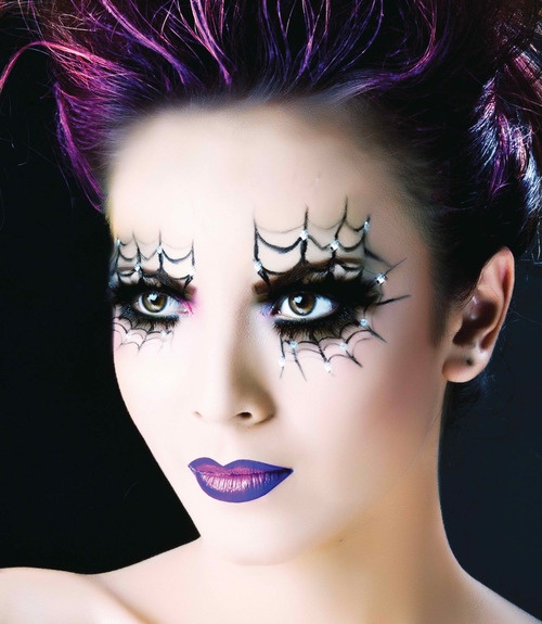 vampire makeup, halloween makeup, spiderweb makeup, love sales, purple makeup